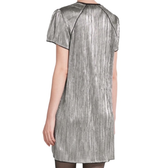 ZADIG & VOLTAIRE Lurex Russe Silver Metallic Short Sleeve V-Neck Mini Dress, S - Picture 3 of 9